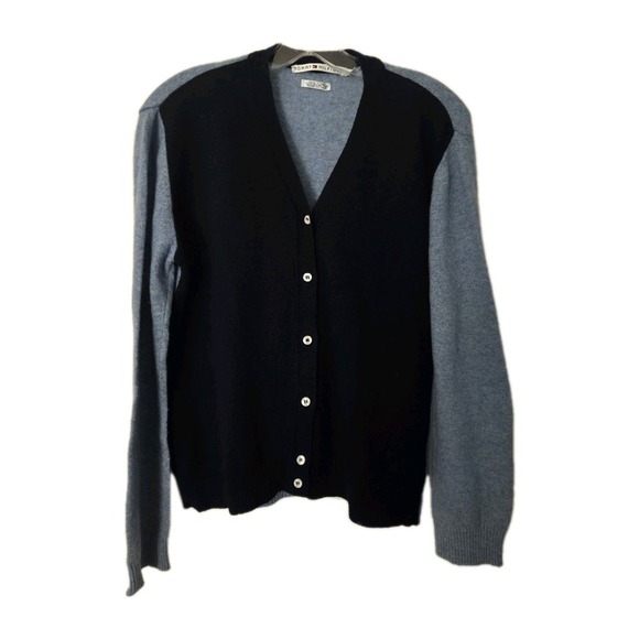 Tommy Hilfiger Navy & Light Blue Wool V-neck Cardigan Sweater, Large - Picture 1 of 4